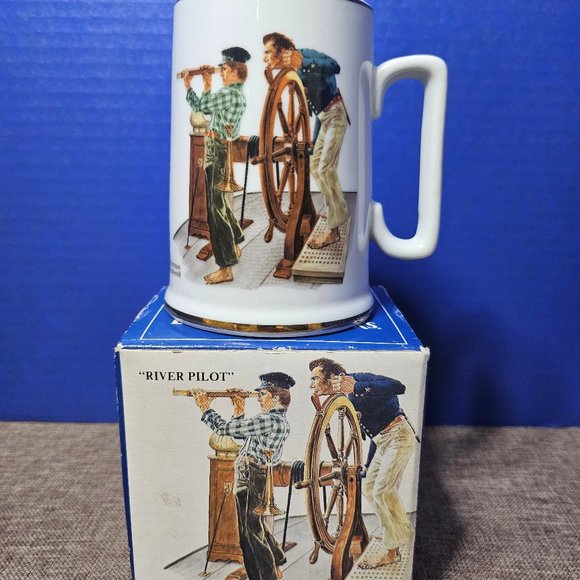 Vintage Norman Rockwell Mug 1985 River Pilot Coffee Cup 12 Ounce - Picture 5 of 13